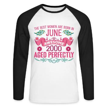 June 2000 Birthday Woman June 2000 - Unisex Long Sleeve Baseball T-Shirt - white/black - Front - Nik (191cm)