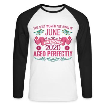 Juni 2020 Frauengeburtstag Juni 2020 - Unisex Baseballshirt langarm - Weiß/Schwarz - Vorne - Nik (191cm)