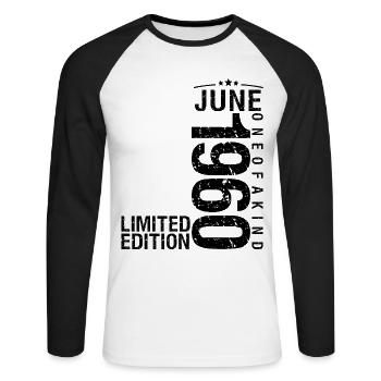 Birthday June 1960 June born in June 1960 - Unisex Long Sleeve Baseball T-Shirt - white/black - Front - Nik (191cm)