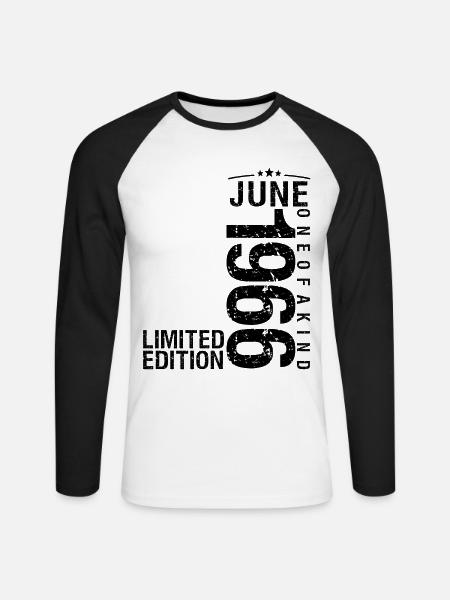 Geburtstag Juni 1966 Juni geboren im Juni 1966 - Unisex Baseballshirt langarm - Weiß/Schwarz