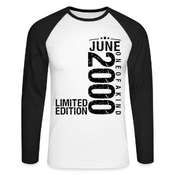 Birthday June 2000 June born in June 2000 - Unisex Long Sleeve Baseball T-Shirt - white/black - Front - Nik (191cm)