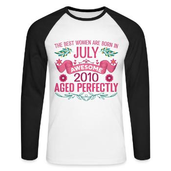 Juli 2010 Frauengeburtstag Juli 2010 - Unisex Baseballshirt langarm - Weiß/Schwarz - Vorne - Nik (191cm)