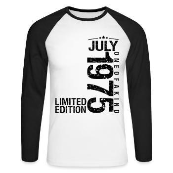 Anniversaire 1975 Juillet 1975 Juillet 1975 - T-shirt baseball manches longues Homme - blanc/noir - Devant - Nik (191cm)