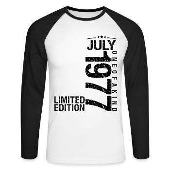 Anniversaire 1977 Juillet 1977 Juillet 1977 - T-shirt baseball manches longues Homme - blanc/noir - Devant - Nik (191cm)