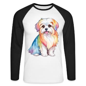 Malteser Wasserfarben - Unisex Baseballshirt langarm - Weiß/Schwarz - Vorne - Nik (191cm)