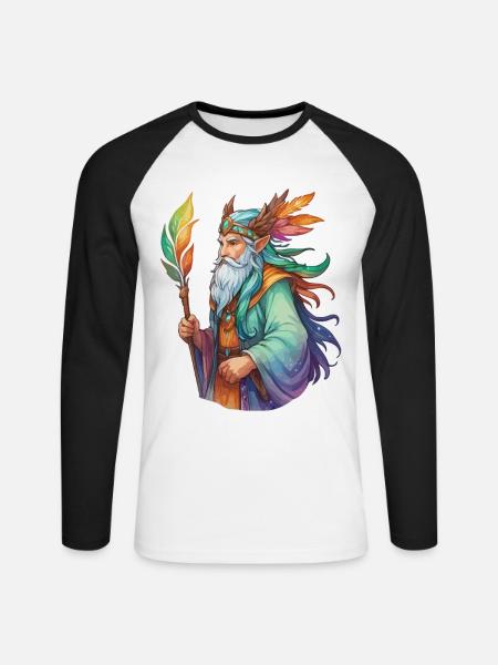Druide Wasserfarben - Unisex Baseballshirt langarm - Weiß/Schwarz
