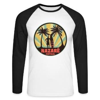 Nazare Portugal Surfer retro - Unisex Baseballshirt langarm - Weiß/Schwarz - Vorne - Nik (191cm)