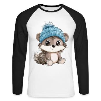Igel Süß Niedlich Baby Kinder Tier Cartoon - Unisex Baseballshirt langarm - Weiß/Schwarz - Vorne - Nik (191cm)