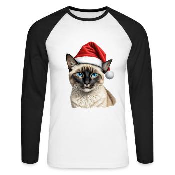 Siamese christmas cat - Unisex Long Sleeve Baseball T-Shirt - white/black - Front - Nik (191cm)
