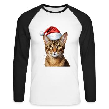 Chat abyssin de Noël - T-shirt baseball manches longues Homme - blanc/noir - Devant - Nik (191cm)