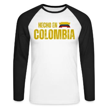 Made in Colombia, Colombian pride - Unisex Long Sleeve Baseball T-Shirt - white/black - Front - Nik (191cm)