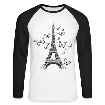 Paris Eiffel Tower France Butterflies Art - Unisex Long Sleeve Baseball T-Shirt - white/black - Front - Nik (191cm)
