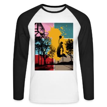 Basket-ball basketteur basketteur Fan Vintage Rétro - T-shirt baseball manches longues Homme - blanc/noir - Devant - Nik (191cm)
