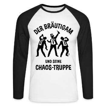 Der Bräutigam Und Seine Chaos-Truppe (JGA Bier B) - Unisex Baseballshirt langarm - Weiß/Schwarz - Vorne - Nik (191cm)