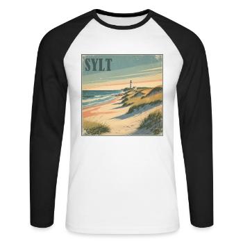 Sylt Nordsee Strand - Unisex Baseballshirt langarm - Weiß/Schwarz - Vorne - Nik (191cm)