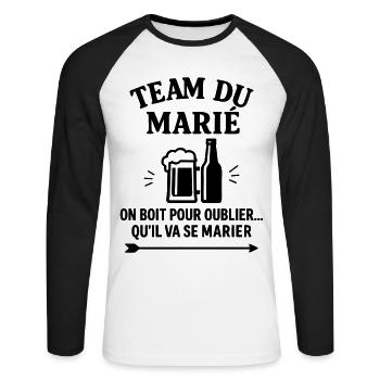Team du marié,EVG,enterrement vie garçon - T-shirt baseball manches longues Homme - blanc/noir - Devant - Nik (191cm)