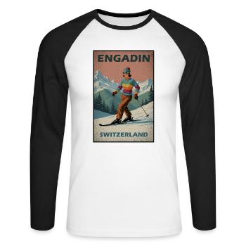 Engadin Skifahren Alpen - Unisex Baseballshirt langarm - Weiß/Schwarz - Vorne - Nik (191cm)