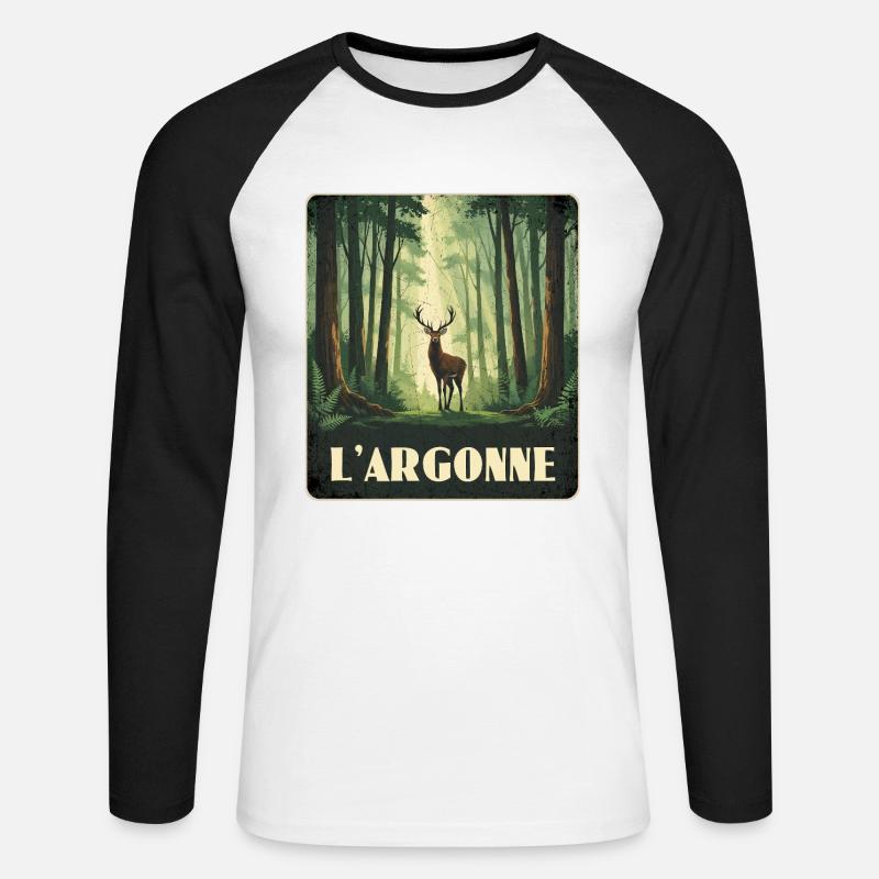 Argonnen Hirsch Wald - Unisex Baseballshirt langarm - Weiß/Schwarz
