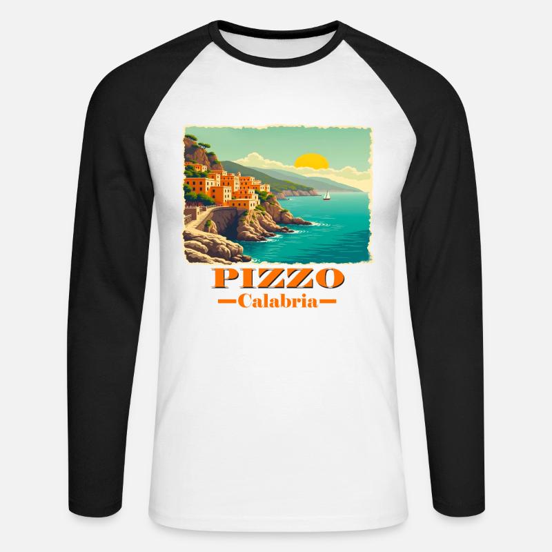 Pizzo Calabre orange - T-shirt baseball manches longues Homme - blanc/noir