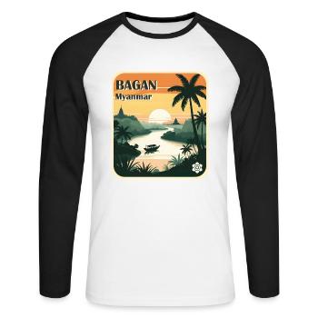 Bagan, Myanmar - T-shirt baseball manches longues Homme - blanc/noir - Devant - Nik (191cm)