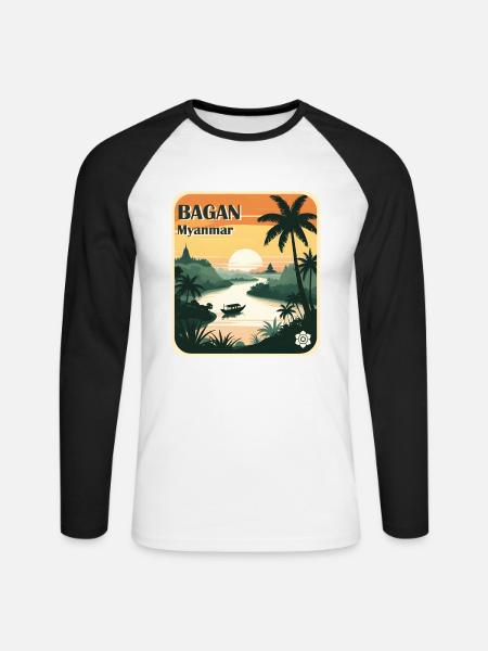 Bagan, Myanmar - Unisex Long Sleeve Baseball T-Shirt - white/black