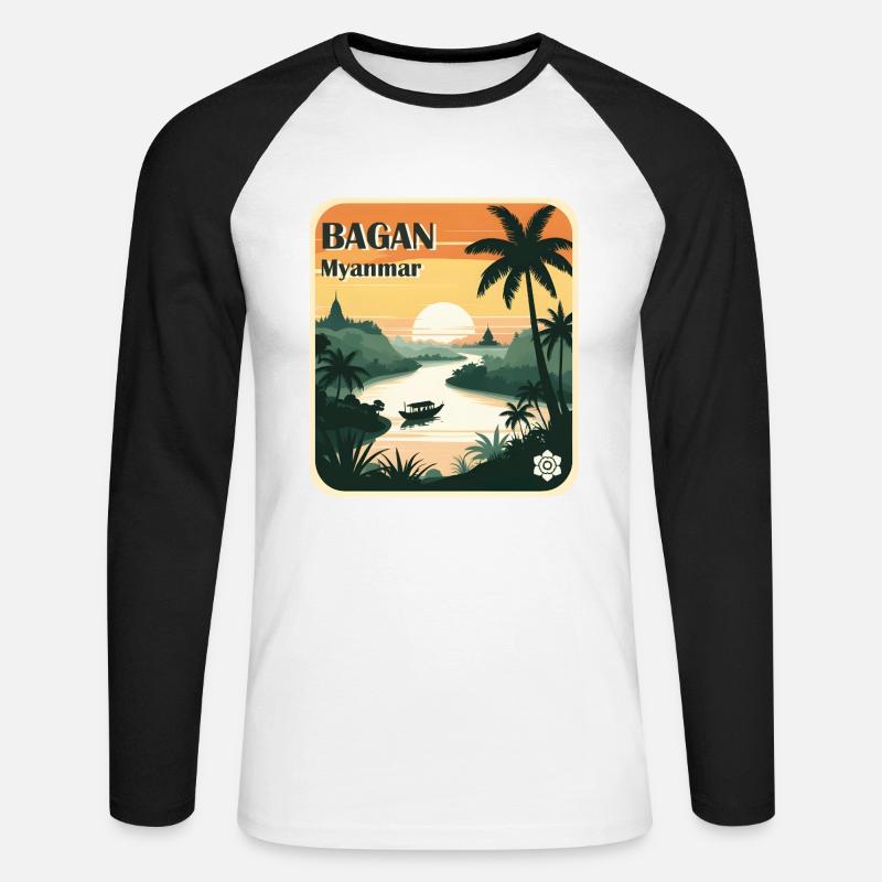 Bagan Myanmar - Unisex Baseballshirt langarm - Weiß/Schwarz