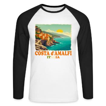 Côte amalfitaine, Italie - T-shirt baseball manches longues Homme - blanc/noir - Devant - Nik (191cm)