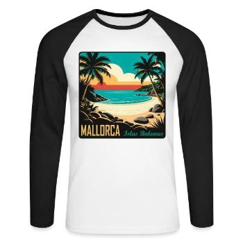 Mallorca Balearen - Unisex Baseballshirt langarm - Weiß/Schwarz - Vorne - Nik (191cm)