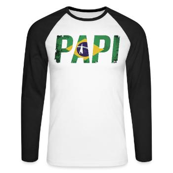 Papi Brasilien Flagge Vintage Papa - Unisex Baseballshirt langarm - Weiß/Schwarz - Vorne - Nik (191cm)