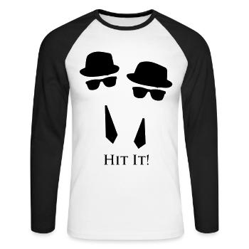 The Blues Man Hit It! Sillouette - Unisex Baseballshirt langarm - Weiß/Schwarz - Vorne - Nik (191cm)