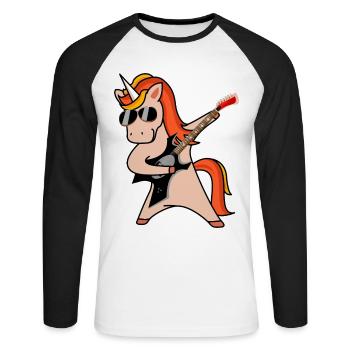 Rock unicorn with guitar gift gift idea - Unisex Long Sleeve Baseball T-Shirt - white/black - Front - Nik (191cm)