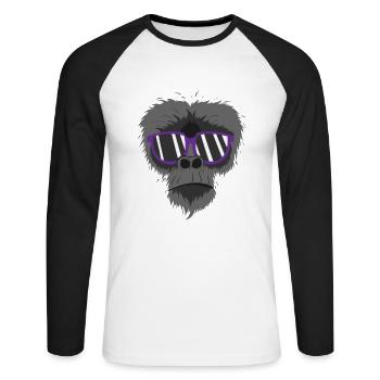 grimmiger Affe mit Sonnenbrille - Unisex Baseballshirt langarm - Weiß/Schwarz - Vorne - Nik (191cm)