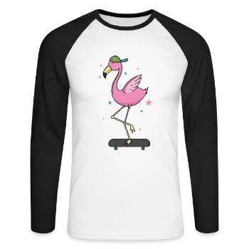 cool flamingo sur skateboard - T-shirt baseball manches longues Homme - blanc/noir - Devant - Nik (191cm)