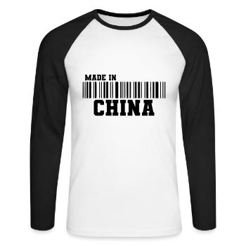 Made in China Barcode - T-shirt baseball manches longues Homme - blanc/noir - Devant - Nik (191cm)
