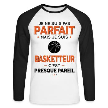 Je ne suis pas parfait mais je suis basketteur - T-shirt baseball manches longues Homme - blanc/noir - Devant - Nik (191cm)