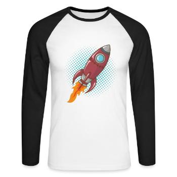 Comic Rocket Spaceship Spacecraft Missile - Unisex Long Sleeve Baseball T-Shirt - white/black - Front - Nik (191cm)