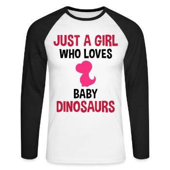 Juste une fille qui aime les bébés dinosaures - T-shirt baseball manches longues Homme - blanc/noir - Devant - Nik (191cm)