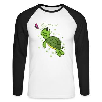 Tortue avec de l’eau de reptile papillon - T-shirt baseball manches longues Homme - blanc/noir - Devant - Nik (191cm)