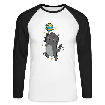 Chat joue volleyball sport passe-temps animal de compagnie - T-shirt baseball manches longues Homme - blanc/noir - Devant - Nik (191cm)