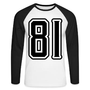 81 number symbol - Unisex Long Sleeve Baseball T-Shirt - white/black - Front - Nik (191cm)