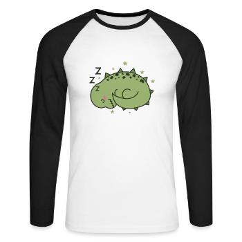 kleiner Dino schläft Dinosaurier Tier - Unisex Baseballshirt langarm - Weiß/Schwarz - Vorne - Nik (191cm)