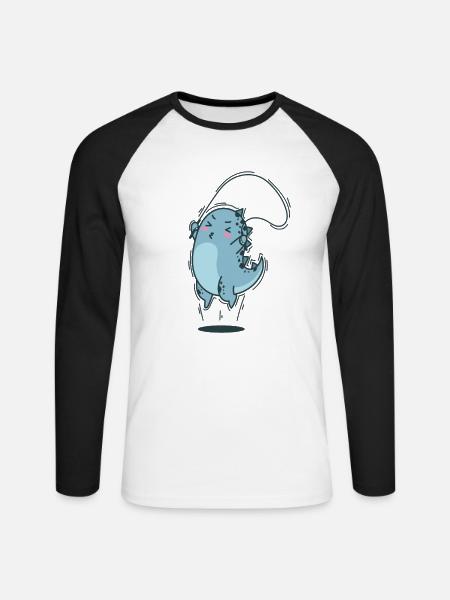 Dino jumps rope dinosaur reptile - Unisex Long Sleeve Baseball T-Shirt - white/black
