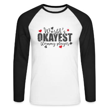 World's Okayest Rummy Player Kartenspiel Romme - Unisex Baseballshirt langarm - Weiß/Schwarz - Vorne - Nik (191cm)