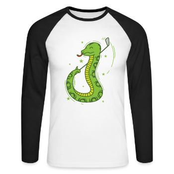 Snake Plays Golf Reptile Animal Zoo - Unisex Long Sleeve Baseball T-Shirt - white/black - Front - Nik (191cm)
