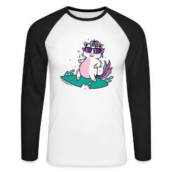 cool licorne surfe sur les sports de créatures mythiques - T-shirt baseball manches longues Homme - blanc/noir - Devant - Nik (191cm)
