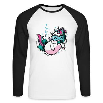 Licorne plongée Créatures mythiques Sport - T-shirt baseball manches longues Homme - blanc/noir - Devant - Nik (191cm)