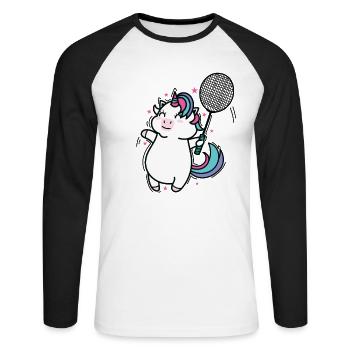 Unicorn plays badminton mythical creature sport - Unisex Long Sleeve Baseball T-Shirt - white/black - Front - Nik (191cm)