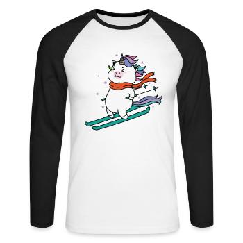 Licorne ski Créature mythique Sports - T-shirt baseball manches longues Homme - blanc/noir - Devant - Nik (191cm)