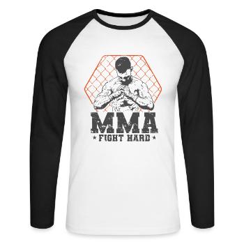 MMA Fight Hard Arts Martiaux Mixtes Kampf - T-shirt baseball manches longues Homme - blanc/noir - Devant - Nik (191cm)