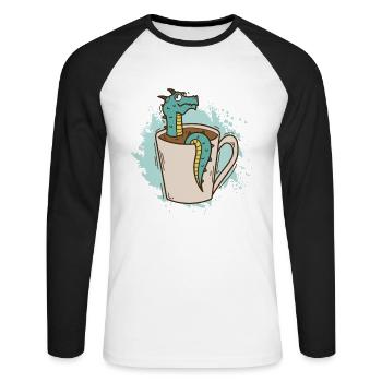 Dragon dans une tasse mignonne créature mythique - T-shirt baseball manches longues Homme - blanc/noir - Devant - Nik (191cm)